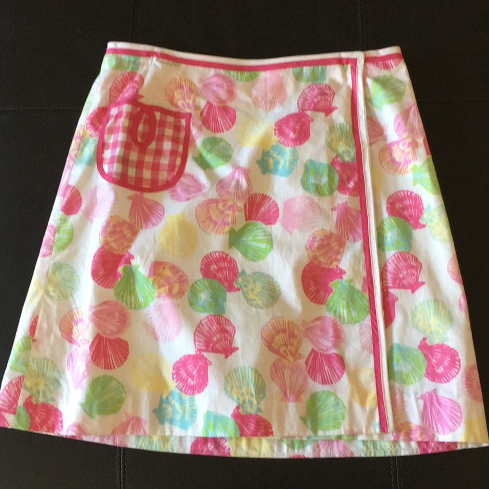 Lilly Pulitzer seashell gingham wrap skirt size 2